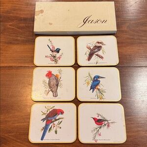 Jason Coasters Australian Birds Set of 6 Cork Backed Original Box Vintage